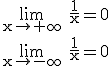 \rm\lim_{x\to +\infty} \frac{1}{x}=0\\\lim_{x\to -\infty} \frac{1}{x}=0